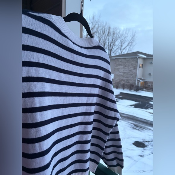 🆕 AQUA Navy & White Striped Knit Sweater Crewneck Oversized Cotton Pullover XXL - Picture 7 of 16